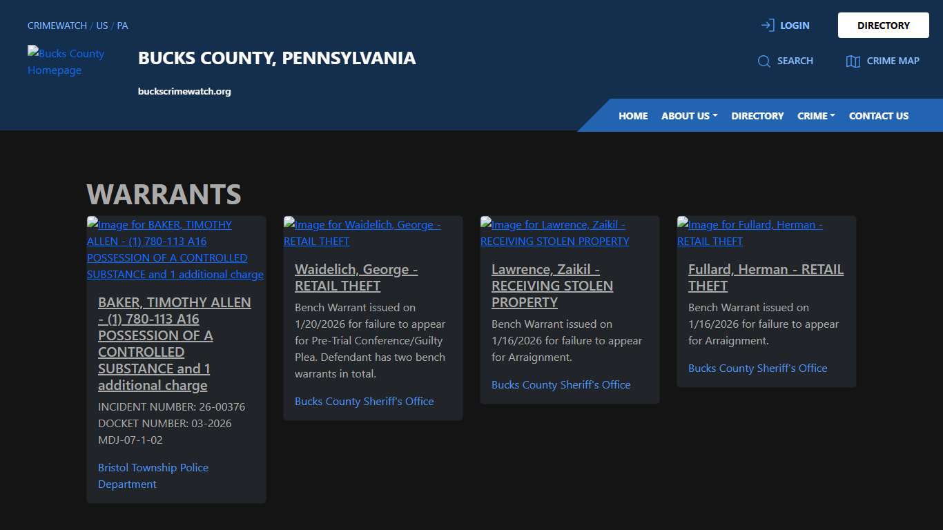 Warrants for Bucks County, Pennsylvania CRIMEWATCH
