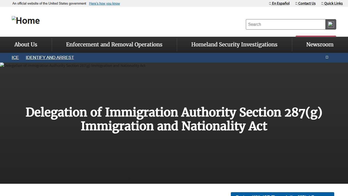 Delegation of Immigration Authority Section 287(g) Immigration and Nationality Act ICE